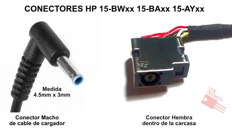 Diagrama de conexiones del conector DC y ficha de cargador de HP Envy y