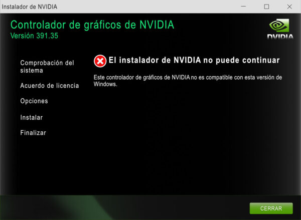El instalador de nVidia no puede continuar. Solución