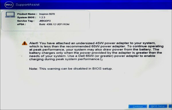 Error cargador Dell. You have attached an undersized 45w power adapter...