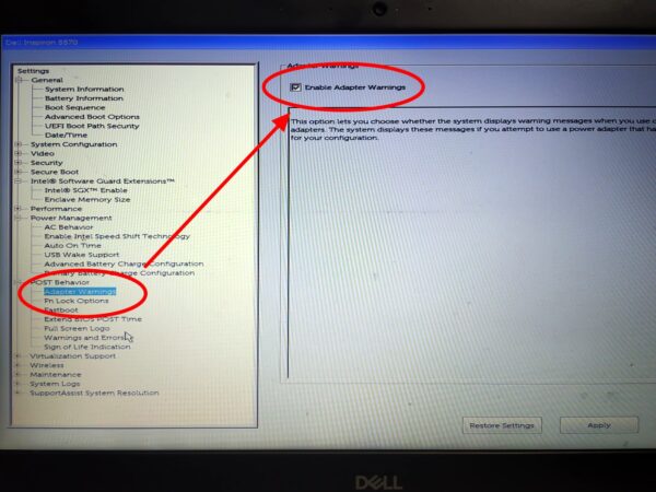 Error cargador Dell. You have attached an undersized 45w power adapter...