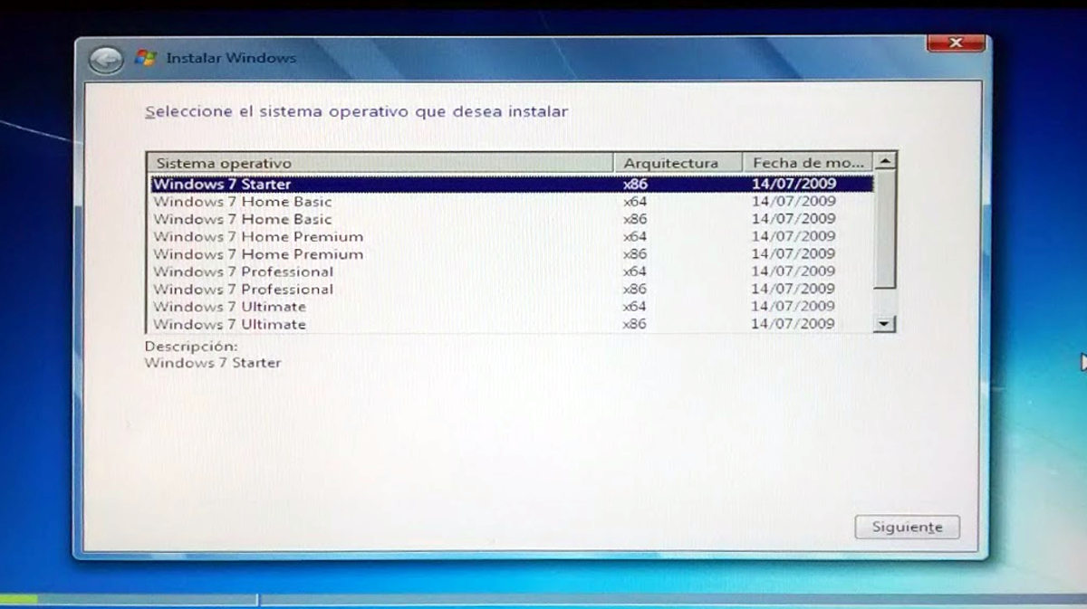 Imagen 4. Elegir sistema a instalar.