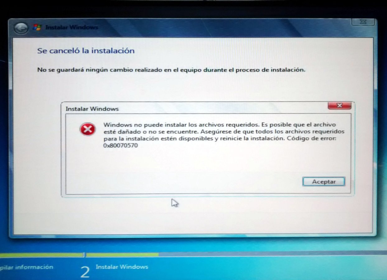 Error 0x80070570. Se canceló la instalación.