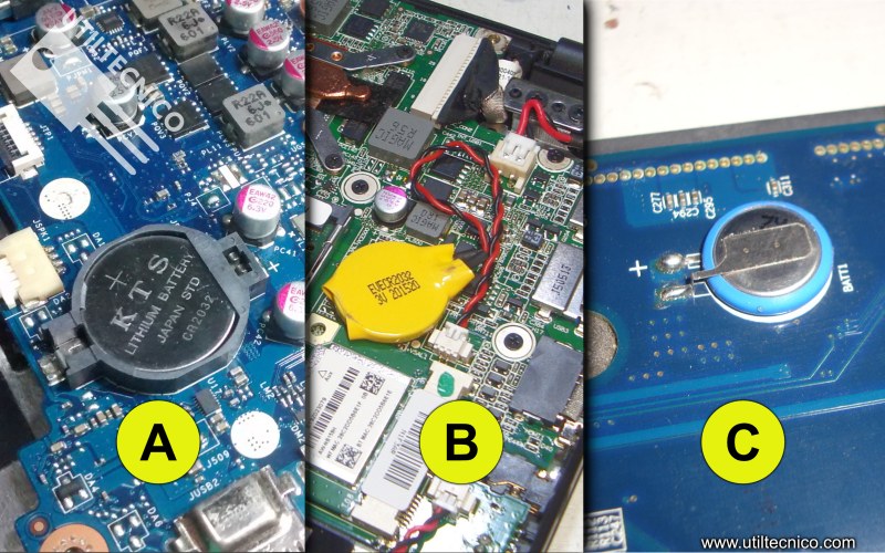 Diferentes tipos de pila de bios. Donde esta la pila en una notebook
