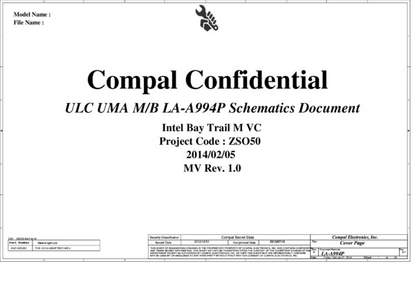 Vista previa de Esquematico Compal LA-A993P ZSO50 REV 1.0