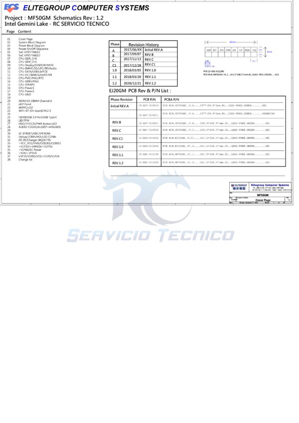 Vista previa de Esquematico ECS MF50GM V1.2 Rev 1.2 Netbook G12