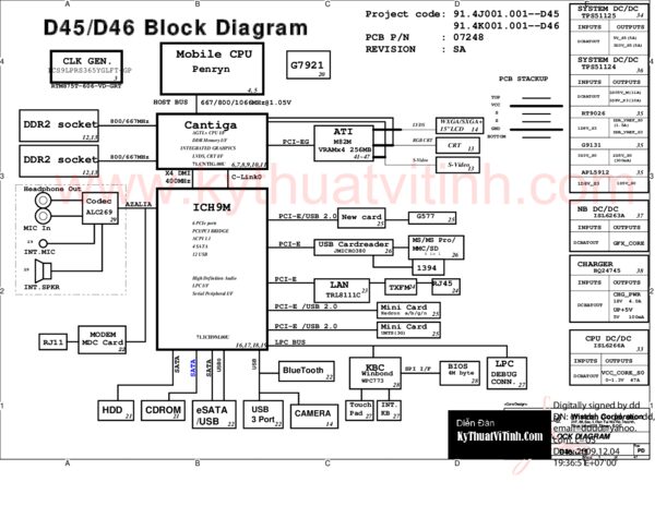 Vista previa de Esquematico Fujitsu D45 D46 PCB PN 07248 Rev PD ESPRIMO Mobile V6535